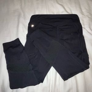 Fabletics Motion365 LARGE Ribbed Pocket High-waisted Active Yoga Leggings, Black